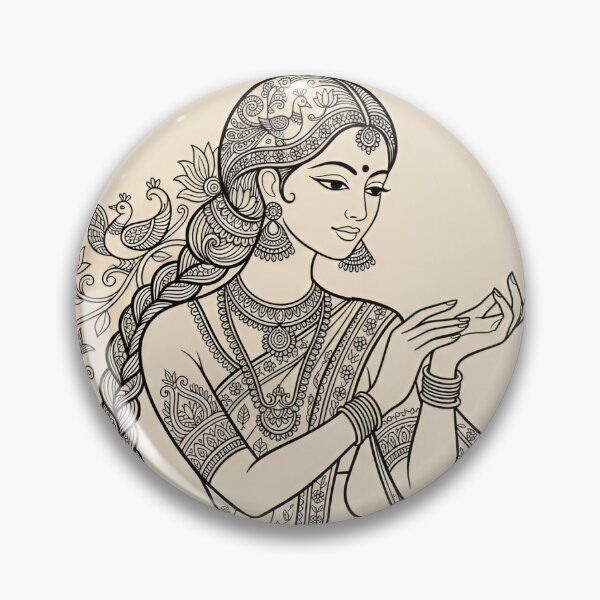 Item preview, Graceful Mithila Maiden - Indian Folk Madhubani Line Art Portrait designed and sold by robertronda1.