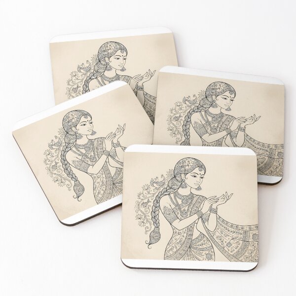 Item preview, Graceful Mithila Maiden - Indian Folk Madhubani Line Art Portrait designed and sold by robertronda1.