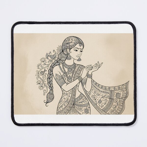Item preview, Graceful Mithila Maiden - Indian Folk Madhubani Line Art Portrait designed and sold by robertronda1.