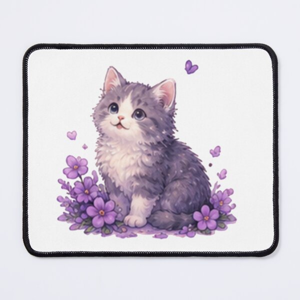 Item preview, Cute Purple Kitten Surrounded by Lavender Flowers designed and sold by Kiralemon.