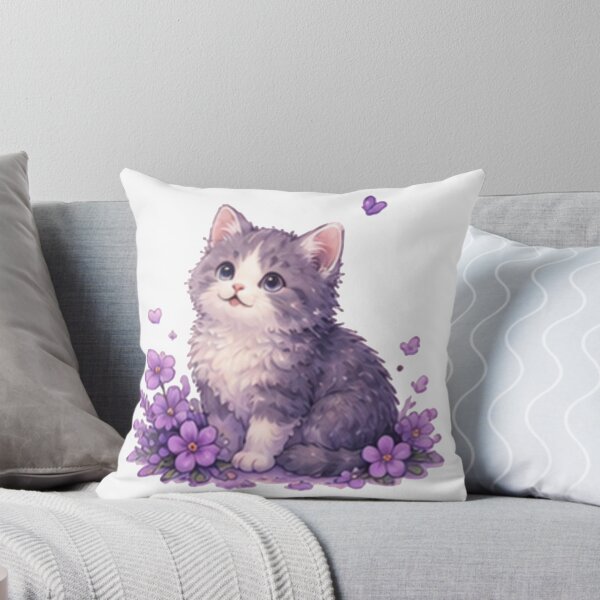 Item preview, Cute Purple Kitten Surrounded by Lavender Flowers designed and sold by Kiralemon.