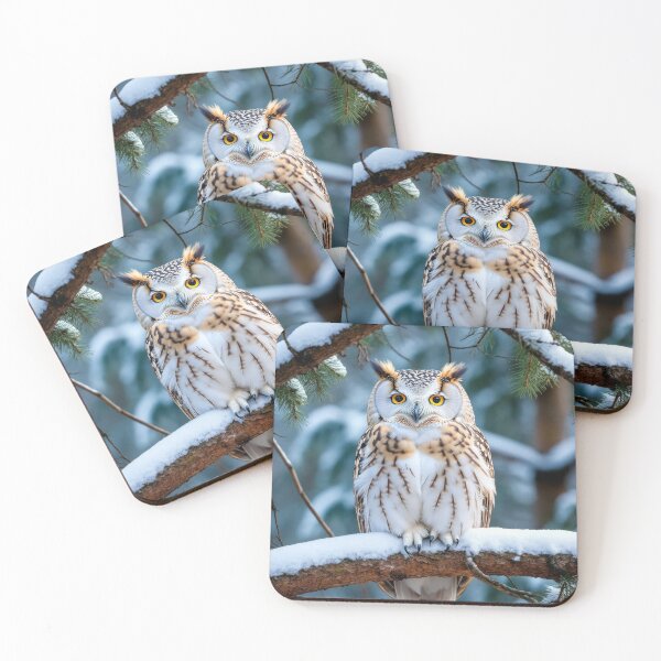 Item preview, Golden-Eyed Owl in a Snowy Forest designed and sold by Marina Langer Wildlife Art..