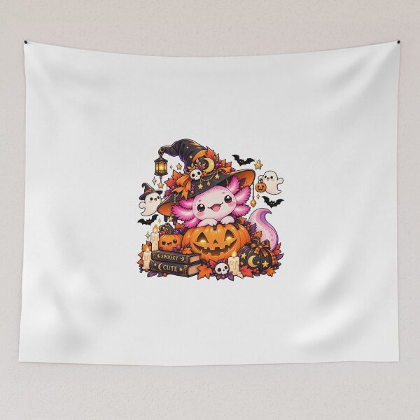 Item preview, Kawaii Axolotl Witch with Spooky Halloween Pumpkin designed and sold by RetroPop23.