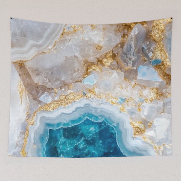 Item preview, Blue Agate Geode with Gold Veins — Crystal Mineral Marble Aesthetic designed and sold by LYAN-STORE.