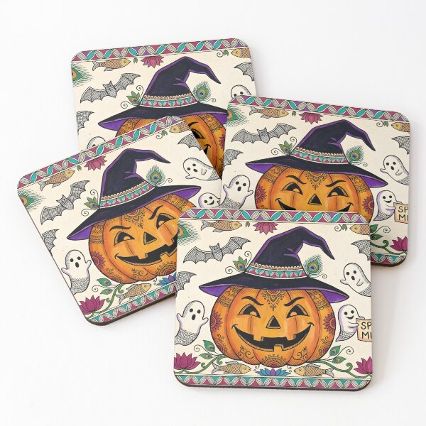 Item preview, Spooky Mithila - Halloween Pumpkin Witch Madhubani Fusion Art designed and sold by robertronda1.