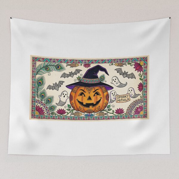 Item preview, Spooky Mithila - Halloween Pumpkin Witch Madhubani Fusion Art designed and sold by robertronda1.