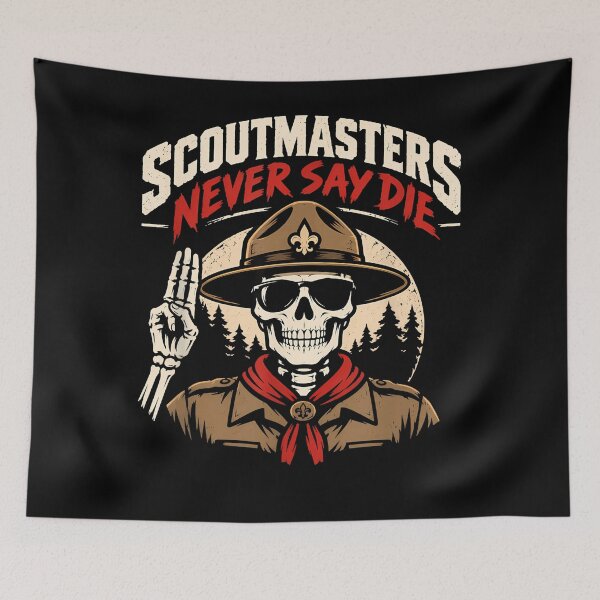 Item preview, Scoutmasters Never Say Die Skeleton Scout Leader Funny Camping designed and sold by slmfams.