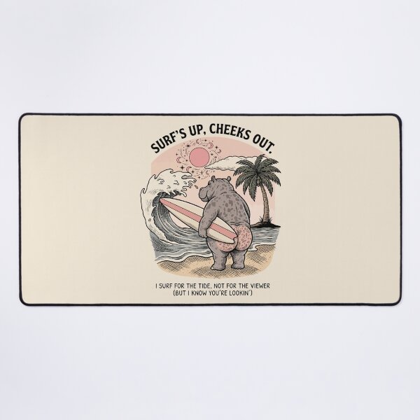 Item preview, Funny Surfing Hippo Retro Beach Scene Surfs Up Cheeks Out designed and sold by Amir Faysal.