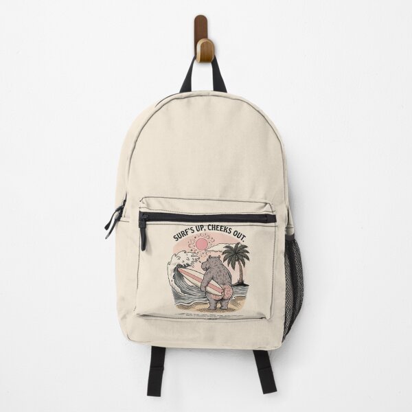 Item preview, Funny Surfing Hippo Retro Beach Scene Surfs Up Cheeks Out designed and sold by Amir Faysal.