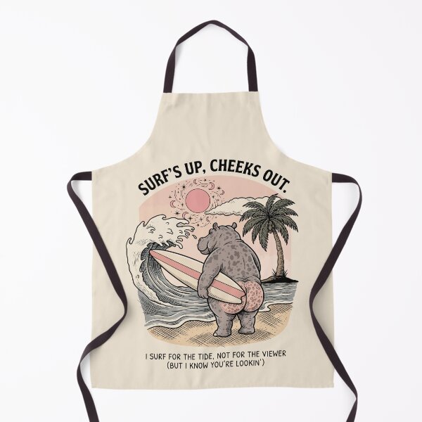 Item preview, Funny Surfing Hippo Retro Beach Scene Surfs Up Cheeks Out designed and sold by Amir Faysal.