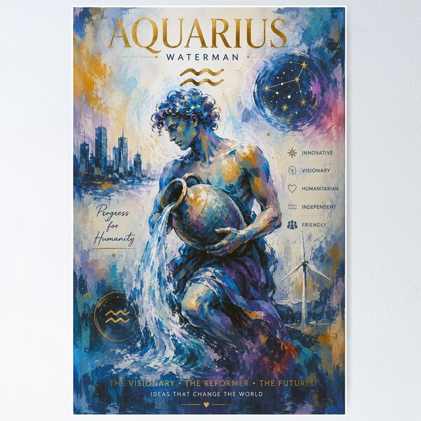 Item preview, Aquarius Painting – Celestial Zodiac Sign Astrology Artwork designed and sold by GalleryKauffeld.