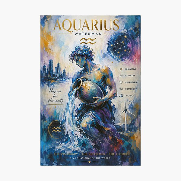 Item preview, Aquarius Painting – Celestial Zodiac Sign Astrology Artwork designed and sold by GalleryKauffeld.