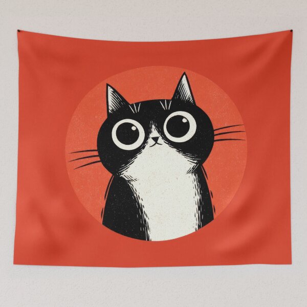 Item preview, Black and white cat with large eyes designed and sold by anytka.