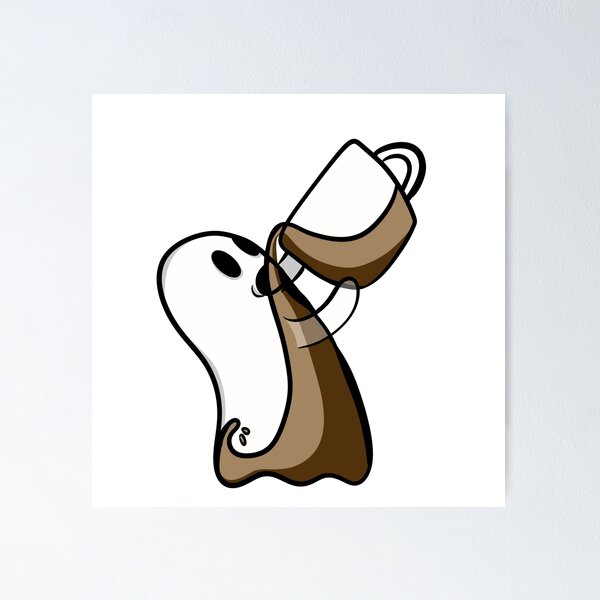 Item preview, Funny Ghost Drinking Coffee — Spooky Halloween Coffee Lover Sticker    designed and sold by LYAN-STORE.