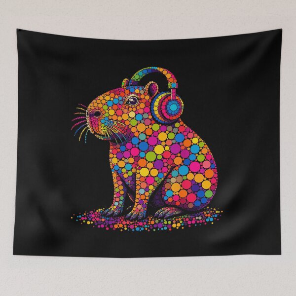 Item preview, Rainbow Polka Dot Art Capybara wearing Headphones Music Dot Day designed and sold by Creative Spark.