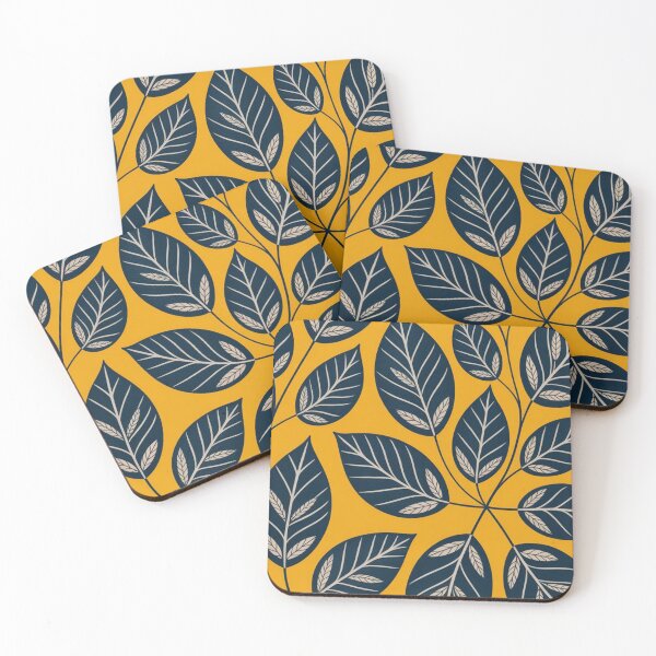 Item preview, Mustard Yellow and Navy Botanical Leaf Pattern designed and sold by NatArtSA.