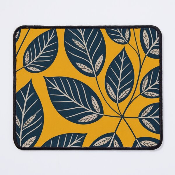 Item preview, Mustard Yellow and Navy Botanical Leaf Pattern designed and sold by NatArtSA.