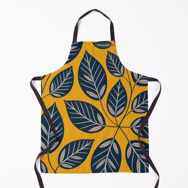 Item preview, Mustard Yellow and Navy Botanical Leaf Pattern designed and sold by NatArtSA.