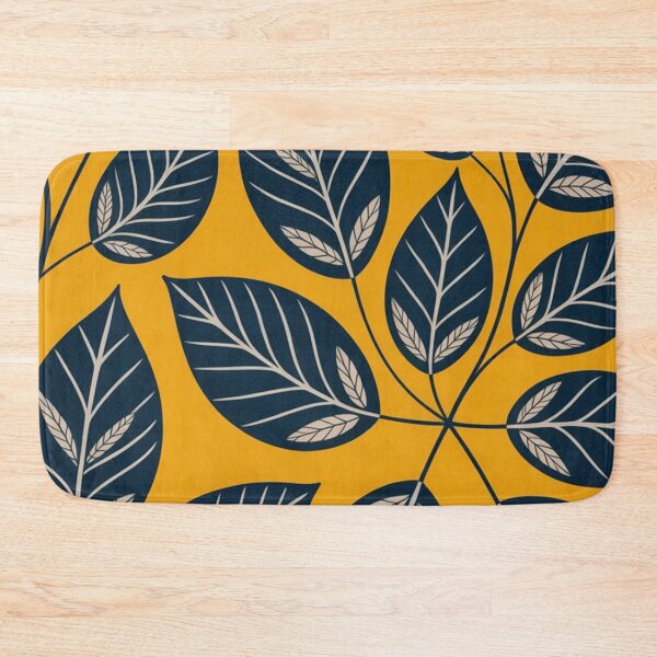 Item preview, Mustard Yellow and Navy Botanical Leaf Pattern designed and sold by NatArtSA.