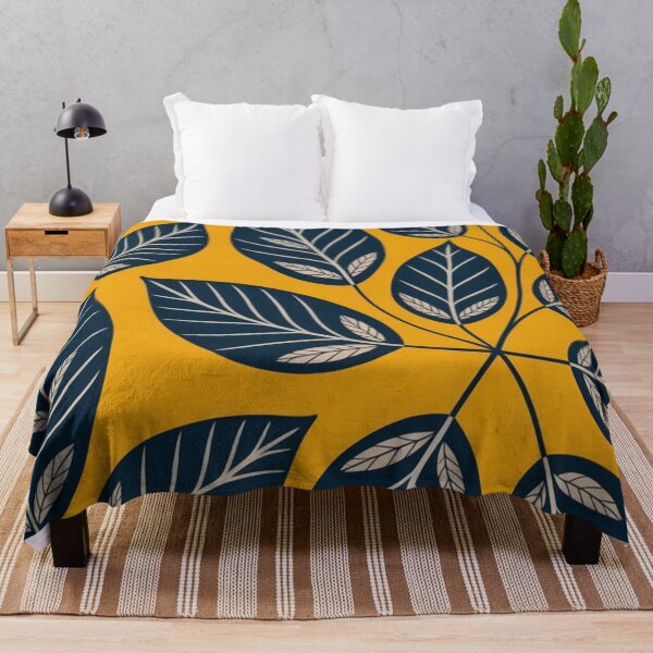 Item preview, Mustard Yellow and Navy Botanical Leaf Pattern designed and sold by NatArtSA.