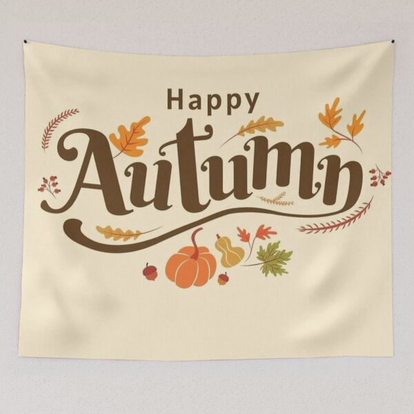 Item preview, Happy Autumn Typography Poster — Cozy Fall Leaves and Pumpkin Art designed and sold by LYAN-STORE.