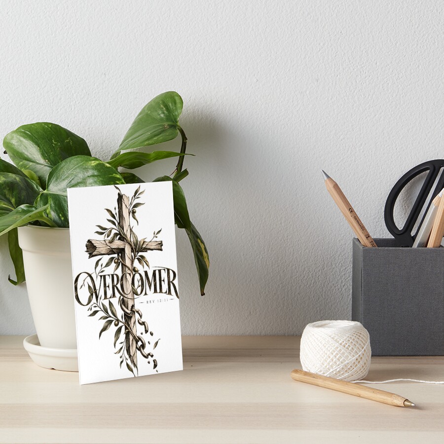 Overcomer Botanical Cross Christian T-Shirt — Print