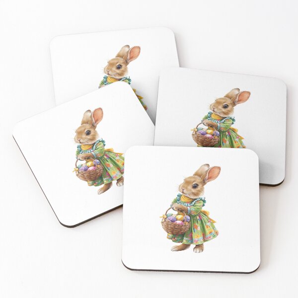 Item preview, Easter Bunny in Floral Dress with Colorful Eggs designed and sold by ArtFairy38.