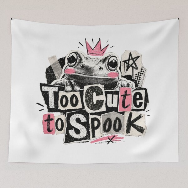 Item preview, Too Cute To Spook Frog Vintage Zine T-Shirt | Funny Cute Toad Pink Crown Newspaper Collage Gift designed and sold by illeN-Art-World.