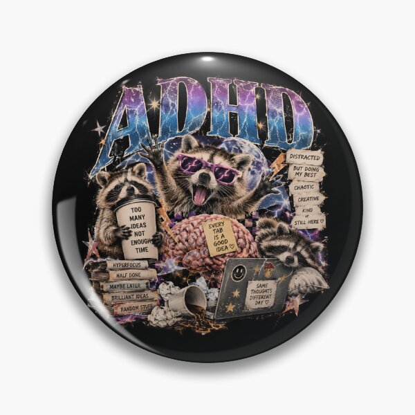 Item preview, ADHD Raccoon Chaos - Distracted But Doing My Best Funny Collage designed and sold by Neurospicy Trolls.