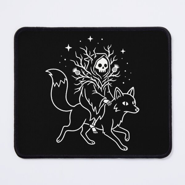 Item preview, Grim Reaper Riding Wild Fox Celestial Gothic Line Art designed and sold by Amir Faysal.