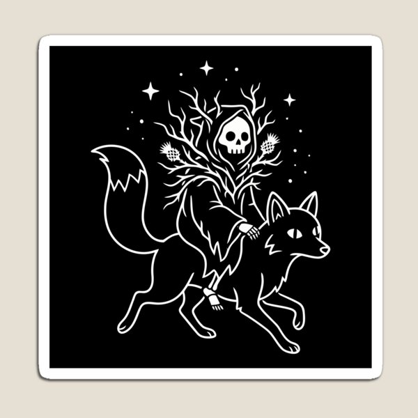 Item preview, Grim Reaper Riding Wild Fox Celestial Gothic Line Art designed and sold by Amir Faysal.