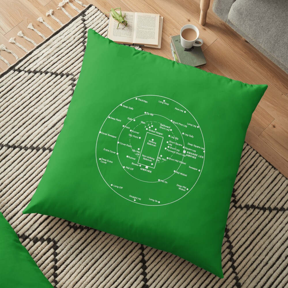 CRICKET PITCH POSITIONS- Fielding Positions Diagram Floor Pillow