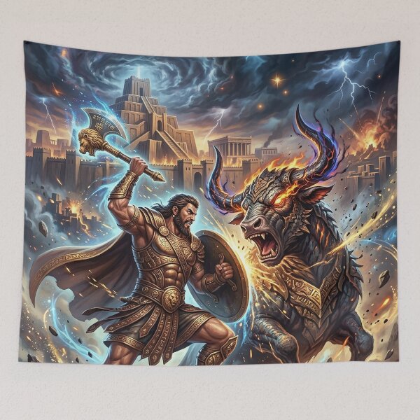 Item preview, King Gilgamesh vs Bull of Heaven - Mesopotamian Mythology designed and sold by Lucid Dream Pixel.