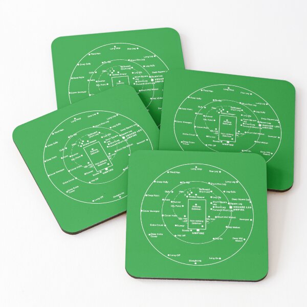 CRICKET PITCH POSITIONS- Fielding Positions Diagram Coasters (Set of 4)