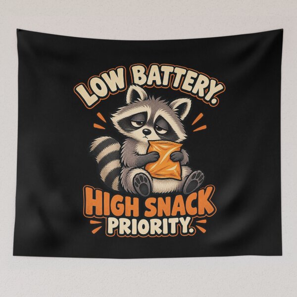 Item preview, Low Battery High Snack Priority - Tired Raccoon designed and sold by Good Mood Foundry.