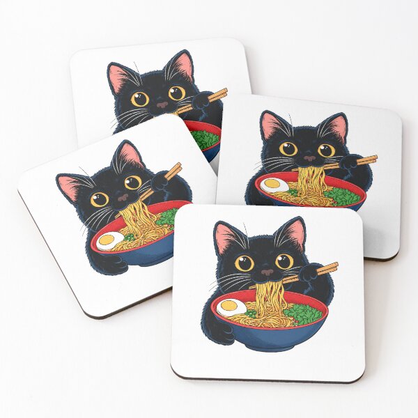Item preview, Cute Black Cat Slurping Ramen With Wooden Chopsticks designed and sold by Moizento.