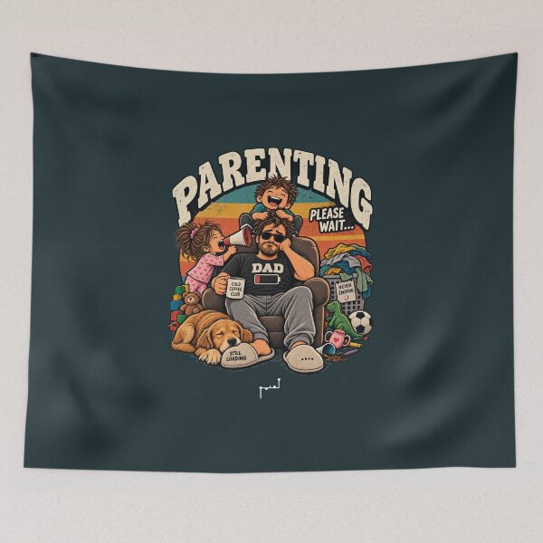 Item preview, Parenting Please Wait – Funny Tired Dad Retro Design designed and sold by Musamem  Designs.