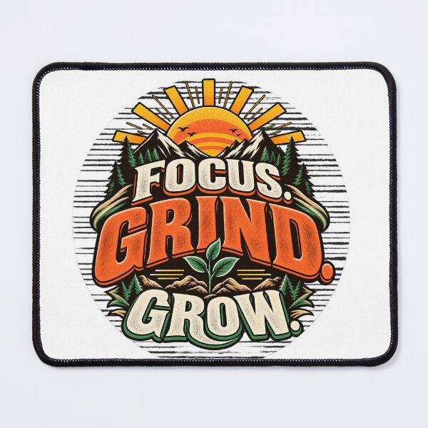 Item preview, Focus Grind Grow Vintage Mountain Motivation Typography. designed and sold by Gopal Verma.