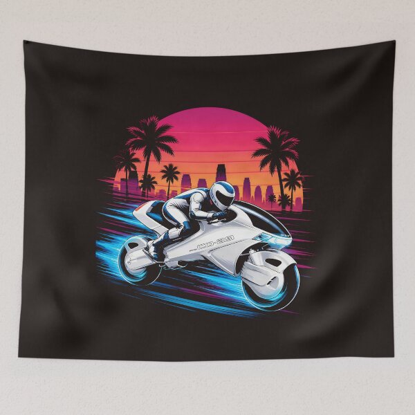 Item preview, Retro Cyberpunk Motorcycle Sunset Synthwave Design designed and sold by redkat-4.