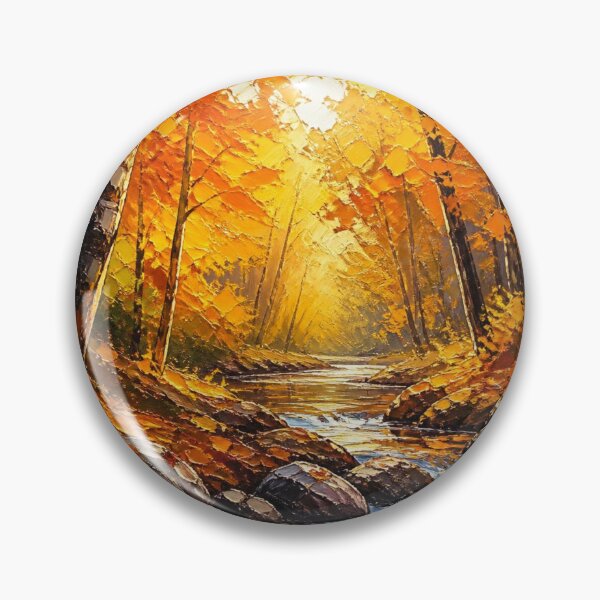 Item preview, Golden Autumn Forest River Oil Painting Landscape designed and sold by NinaVibeStudio.