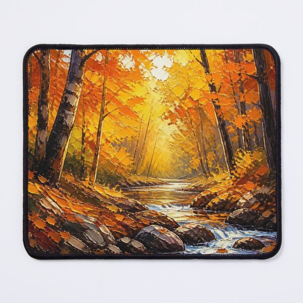 Item preview, Golden Autumn Forest River Oil Painting Landscape designed and sold by NinaVibeStudio.
