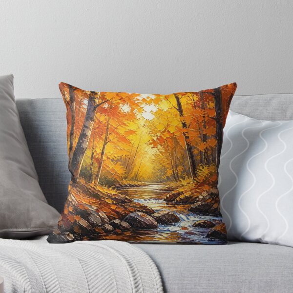Item preview, Golden Autumn Forest River Oil Painting Landscape designed and sold by NinaVibeStudio.