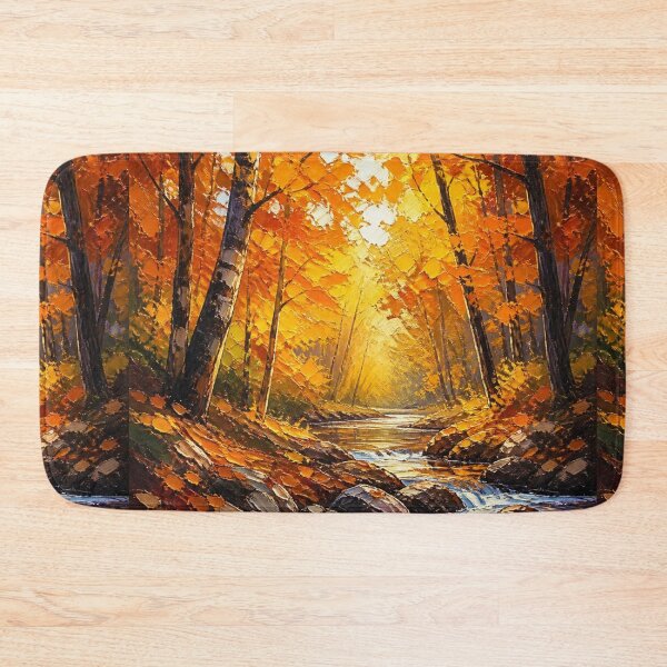 Item preview, Golden Autumn Forest River Oil Painting Landscape designed and sold by NinaVibeStudio.