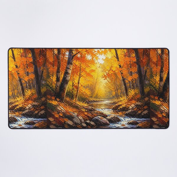 Item preview, Golden Autumn Forest River Oil Painting Landscape designed and sold by NinaVibeStudio.