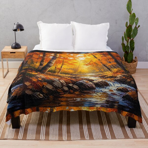 Item preview, Golden Autumn Forest River Oil Painting Landscape designed and sold by NinaVibeStudio.