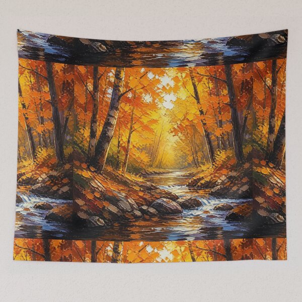 Item preview, Golden Autumn Forest River Oil Painting Landscape designed and sold by NinaVibeStudio.