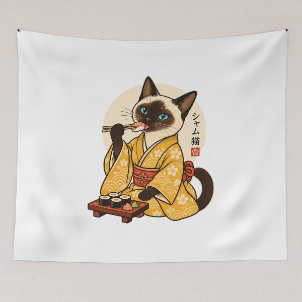 Item preview, Kimono Cat Eating Sushi Art Japan Lover designed and sold by chattsuede.