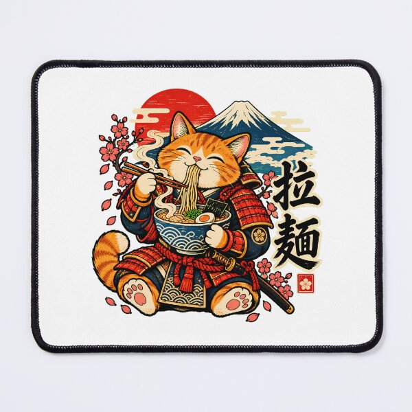 Item preview, Samurai Cat Eating Ramen Bowl Japan Fan designed and sold by chattsuede.