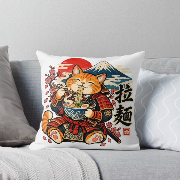 Item preview, Samurai Cat Eating Ramen Bowl Japan Fan designed and sold by chattsuede.