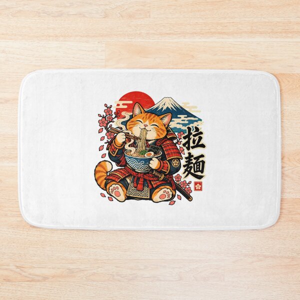 Item preview, Samurai Cat Eating Ramen Bowl Japan Fan designed and sold by chattsuede.